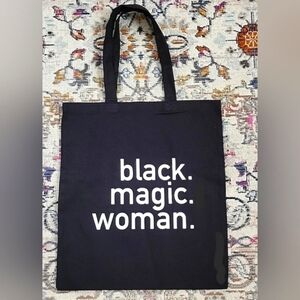 Black Cotton Soft Travel Tote Bag "Black. Magic Women." Reusable Statment Purse